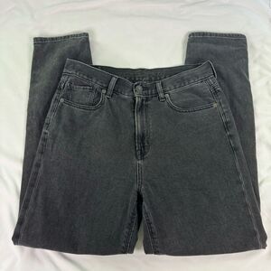 American Eagle Size 4 Black Denim Mom Jean Stretch Zip Fly Straight Leg Hi Rise
